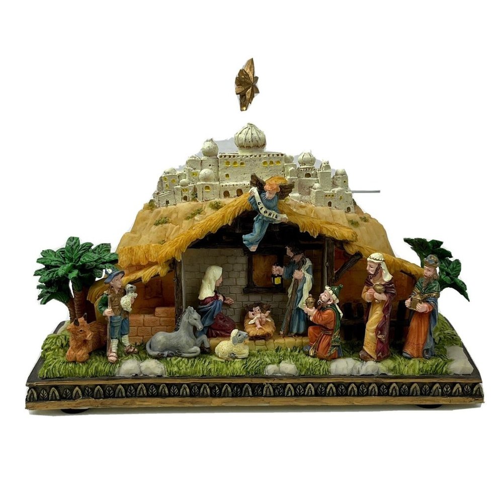 Nativity City Vintage Lights and Music Nativity Scene 9” in Box